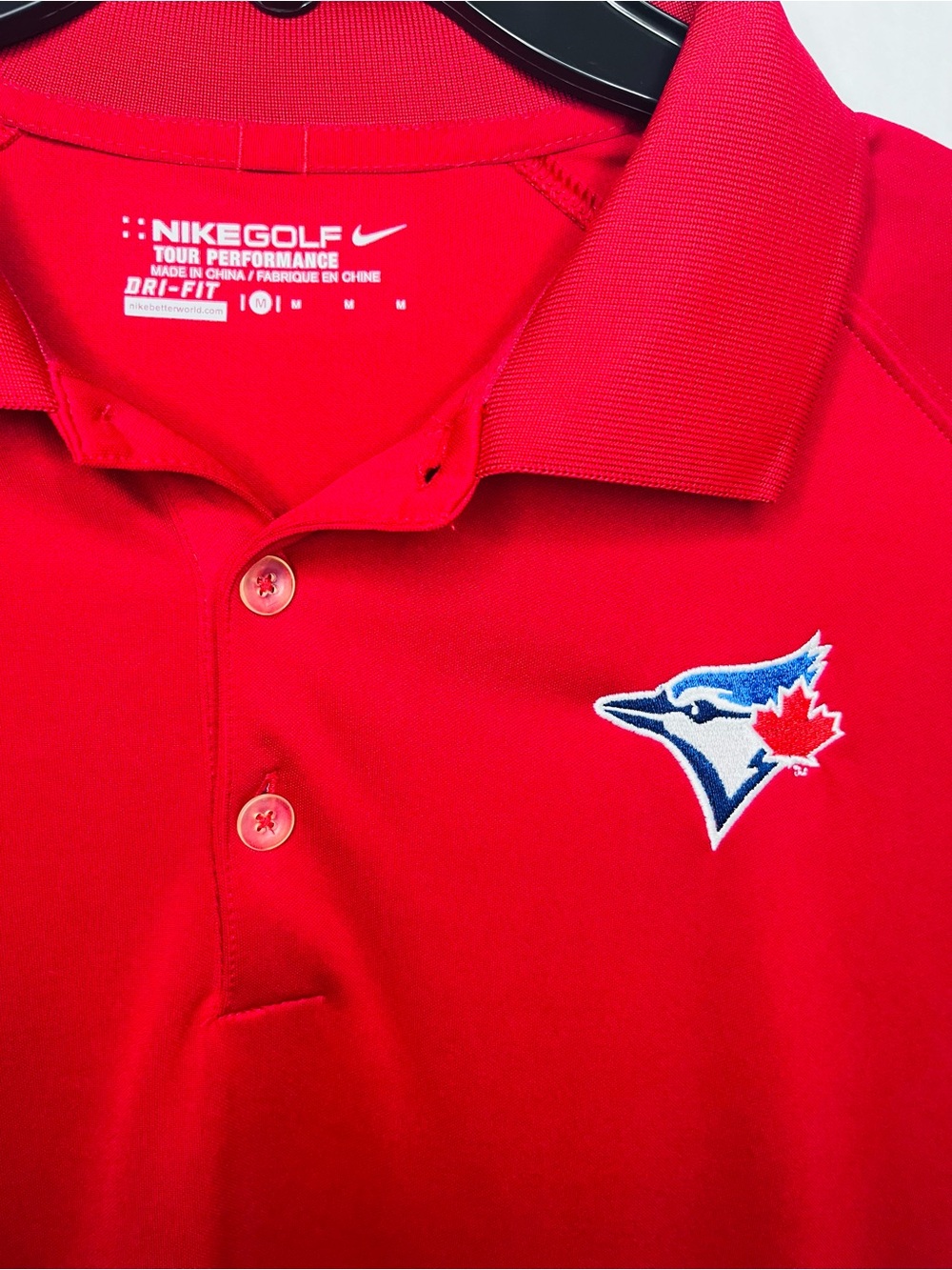 Nike Red Men's Polo with Blue & White Blue Jays Logo